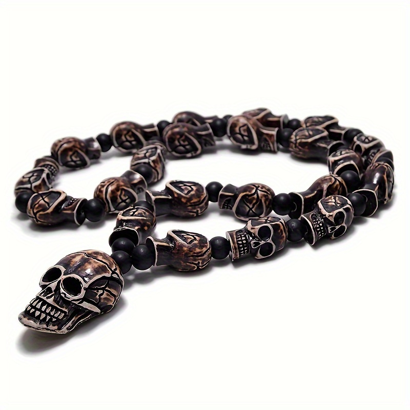 Punk Rock Skull Bead Necklace Halloween Decor 24 x14 x16mm 10mm Beads